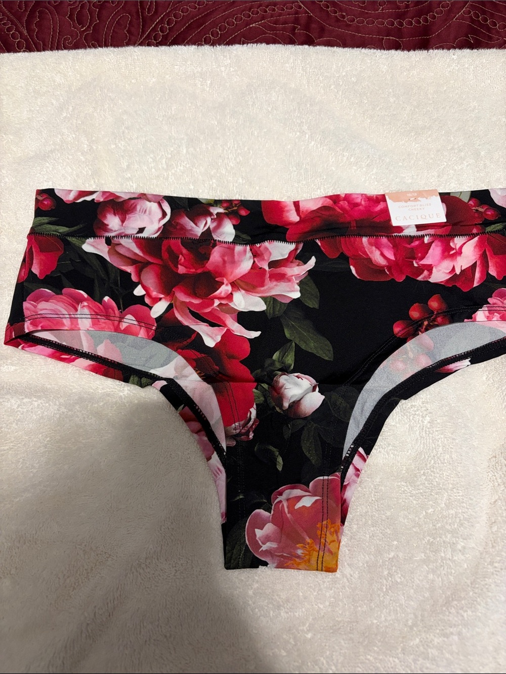 Cacique Black Hipster Panty with Pink Floral Print